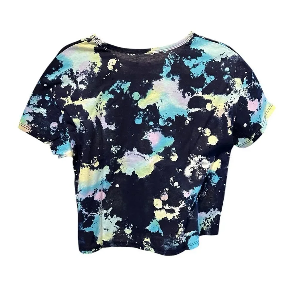 NWT Justice Girls Black Paint Splatter Short Sleeve Logo Tee Shirt - L 12/14